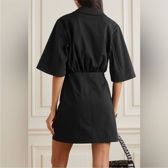 NWT GANNI + NET SUSTAIN pinstriped recycled-twill mini dress - Picture 4 of 16